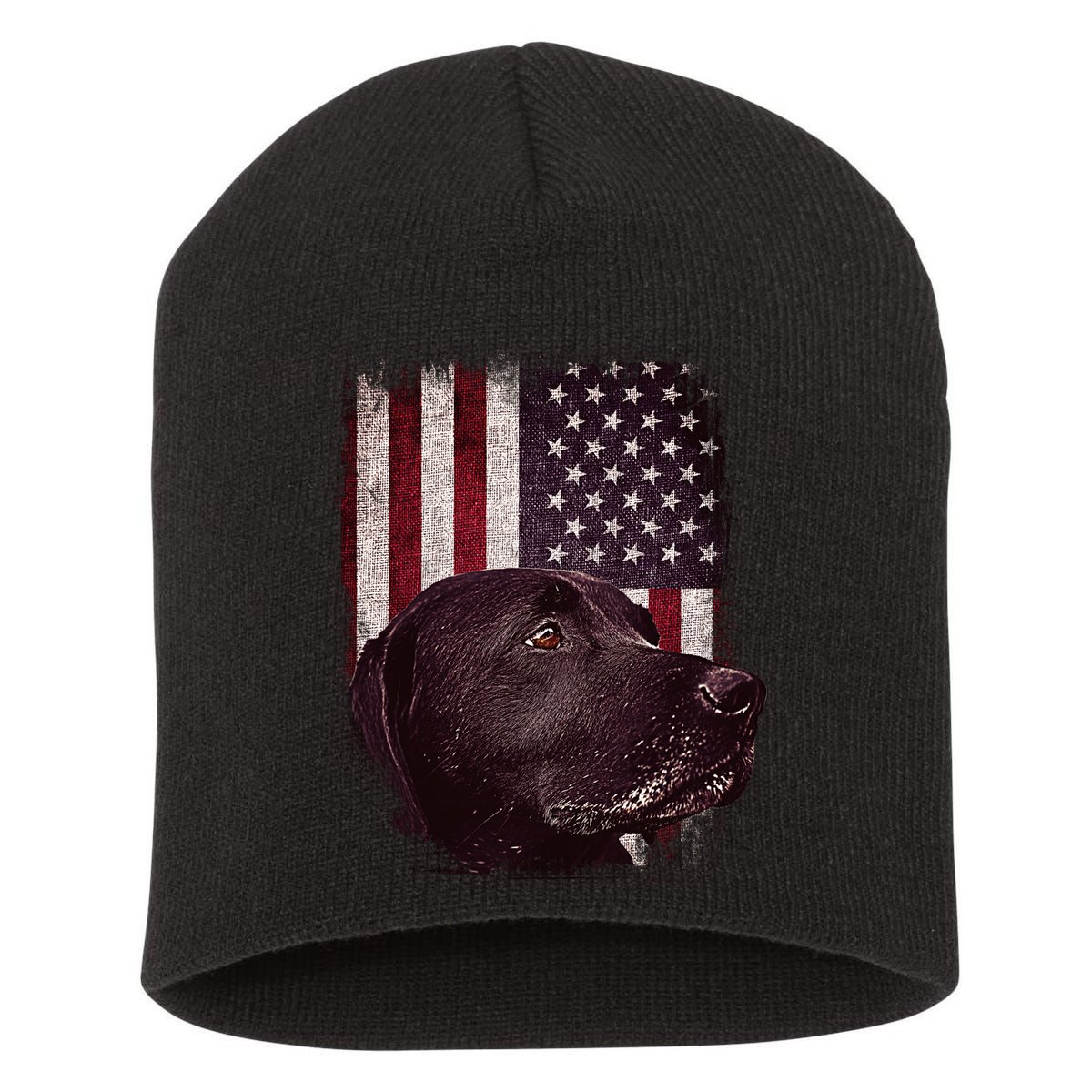 Realistic Patriotic Dog Portrait With USA Flag Backdrop Short Acrylic Beanie