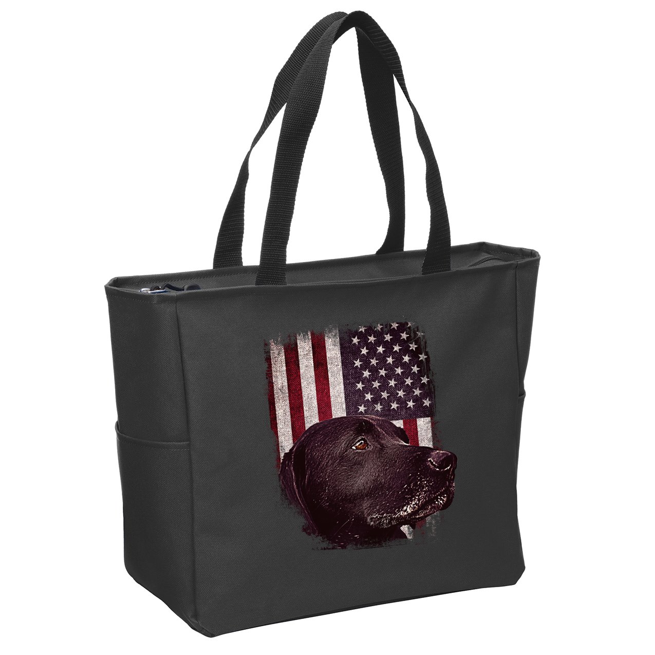 Realistic Patriotic Dog Portrait With USA Flag Backdrop Zip Tote Bag