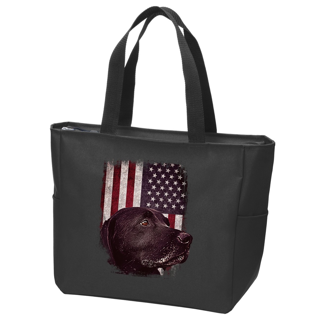 Realistic Patriotic Dog Portrait With USA Flag Backdrop Zip Tote Bag
