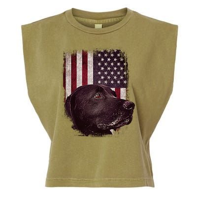 Realistic Patriotic Dog Portrait With USA Flag Backdrop Garment-Dyed Women's Muscle Tee