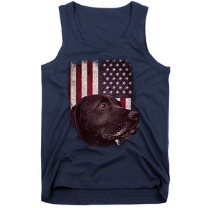 Realistic Patriotic Dog Portrait With USA Flag Backdrop Tank Top