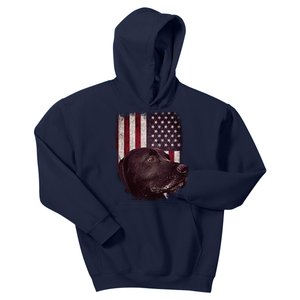 Realistic Patriotic Dog Portrait With USA Flag Backdrop Kids Hoodie