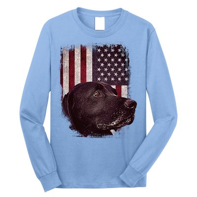 Realistic Patriotic Dog Portrait With USA Flag Backdrop Long Sleeve Shirt