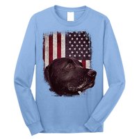 Realistic Patriotic Dog Portrait With USA Flag Backdrop Long Sleeve Shirt
