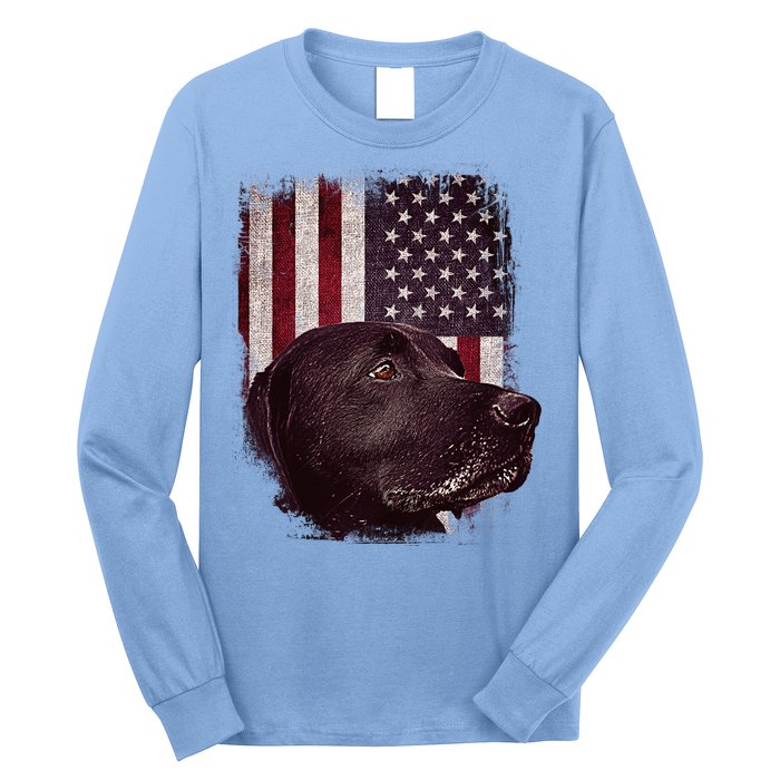 Realistic Patriotic Dog Portrait With USA Flag Backdrop Long Sleeve Shirt
