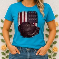 Realistic Patriotic Dog Portrait With USA Flag Backdrop Womens T-Shirt
