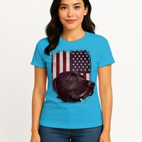 Realistic Patriotic Dog Portrait With USA Flag Backdrop Womens T-Shirt