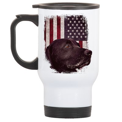 Realistic Patriotic Dog Portrait With USA Flag Backdrop Stainless Steel Travel Mug