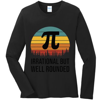 Retro Pi Day Funny Math Equation Irrational But Well Rounded Ladies Long Sleeve Shirt