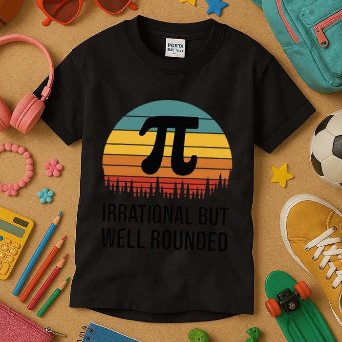 Retro Pi Day Funny Math Equation Irrational But Well Rounded Kids T-Shirt