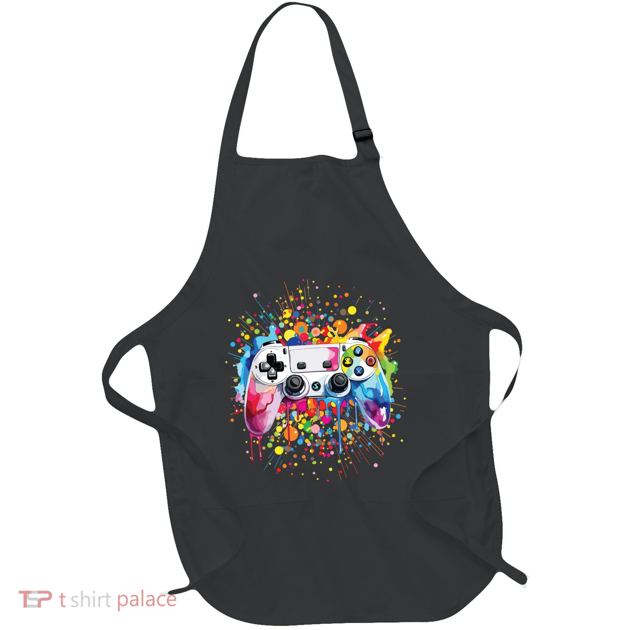 Retro Polka Dots Gaming Controller Video Gamers Dot Day Full-Length Apron With Pockets