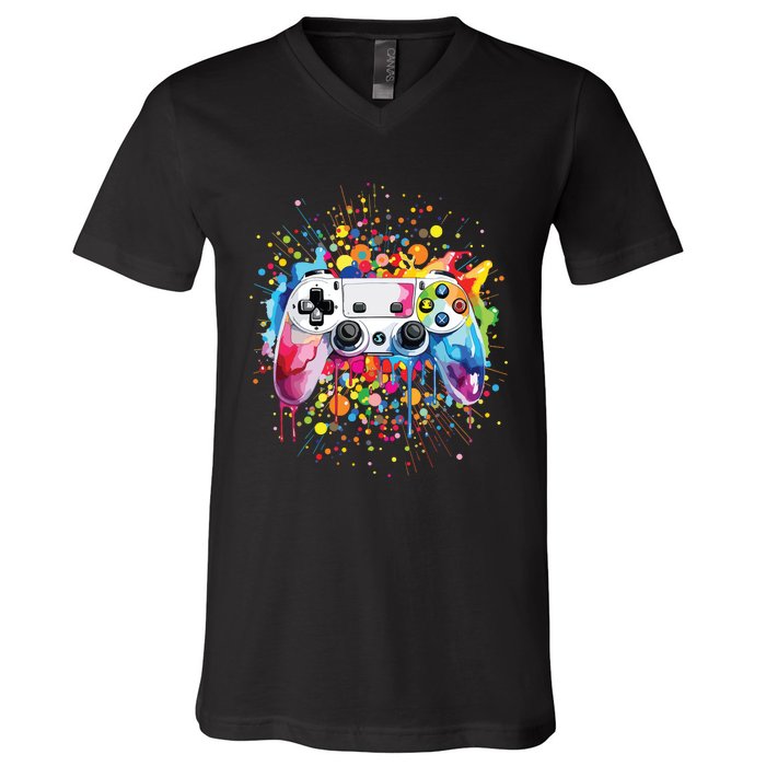 Retro Polka Dots Gaming Controller Video Gamers Dot Day V-Neck T-Shirt