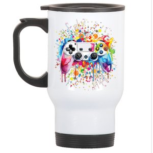 Retro Polka Dots Gaming Controller Video Gamers Dot Day Stainless Steel Travel Mug