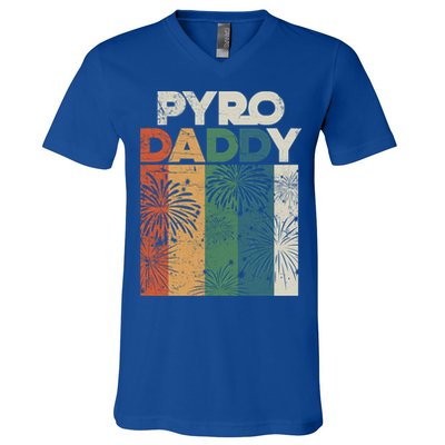 Retro Pyro Daddy Pyrotechnician Father Fireworks Technician Meaningful Gift V-Neck T-Shirt