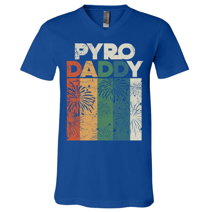 Retro Pyro Daddy Pyrotechnician Father Fireworks Technician Meaningful Gift V-Neck T-Shirt