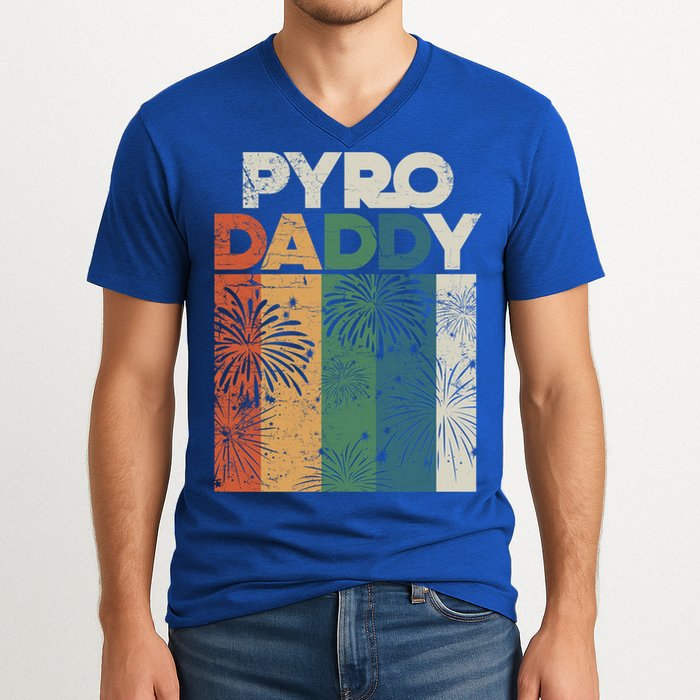 Retro Pyro Daddy Pyrotechnician Father Fireworks Technician Meaningful Gift V-Neck T-Shirt