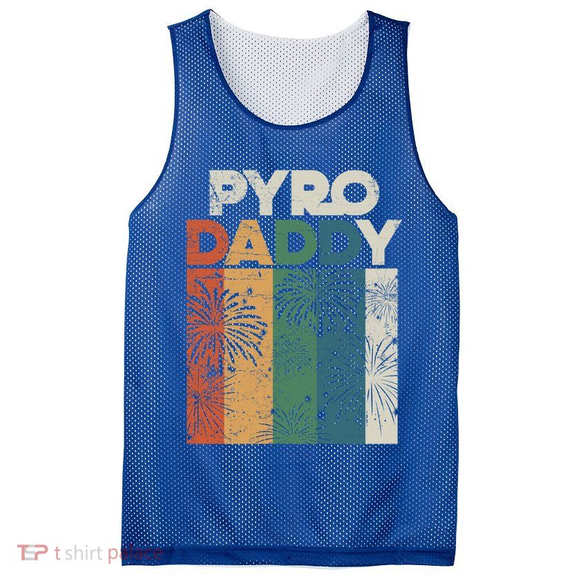 Retro Pyro Daddy Pyrotechnician Father Fireworks Technician Meaningful Gift Mesh Reversible Basketball Jersey Tank
