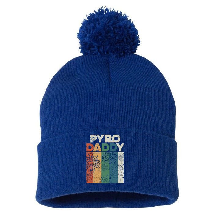 Retro Pyro Daddy Pyrotechnician Father Fireworks Technician Meaningful Gift Pom Pom 12in Knit Beanie