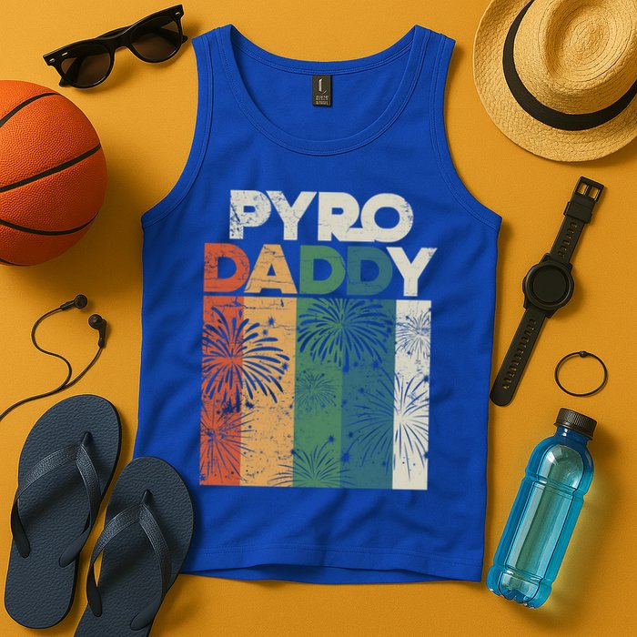 Retro Pyro Daddy Pyrotechnician Father Fireworks Technician Meaningful Gift Tank Top
