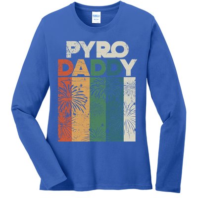 Retro Pyro Daddy Pyrotechnician Father Fireworks Technician Meaningful Gift Ladies Long Sleeve Shirt