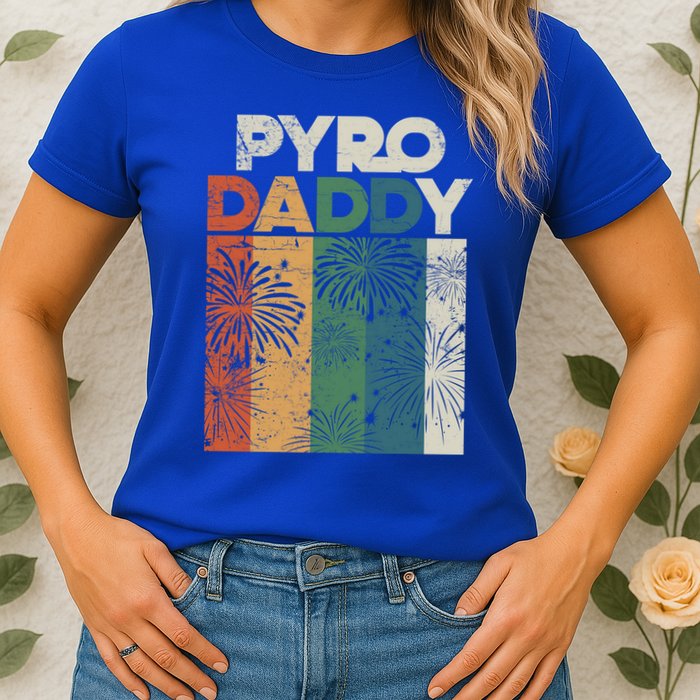 Retro Pyro Daddy Pyrotechnician Father Fireworks Technician Meaningful Gift Womens T-Shirt