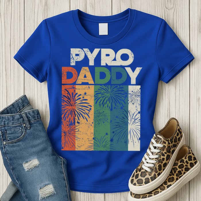 Retro Pyro Daddy Pyrotechnician Father Fireworks Technician Meaningful Gift Womens T-Shirt