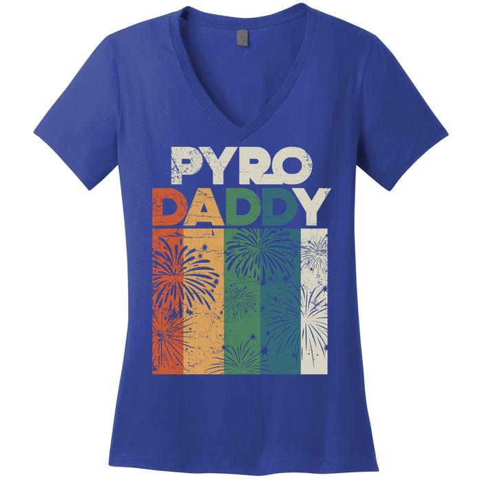 Retro Pyro Daddy Pyrotechnician Father Fireworks Technician Meaningful Gift Women's V-Neck T-Shirt