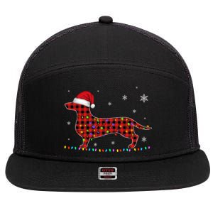 Red Plaid Dachshund Christmas Loves Led Gift Cute Dog Lover Gift 7 Panel Mesh Trucker Snapback Hat