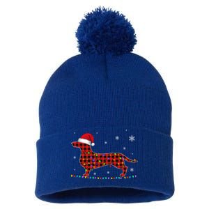 Red Plaid Dachshund Christmas Loves Led Gift Cute Dog Lover Gift Pom Pom 12in Knit Beanie