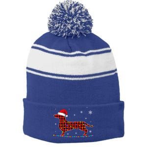 Red Plaid Dachshund Christmas Loves Led Gift Cute Dog Lover Gift Stripe Pom Pom Beanie