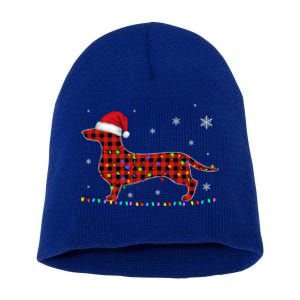 Red Plaid Dachshund Christmas Loves Led Gift Cute Dog Lover Gift Short Acrylic Beanie