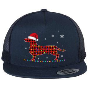 Red Plaid Dachshund Christmas Loves Led Gift Cute Dog Lover Gift Flat Bill Trucker Hat