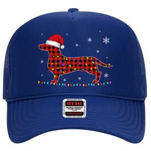 Red Plaid Dachshund Christmas Loves Led Gift Cute Dog Lover Gift High Crown Mesh Back Trucker Hat