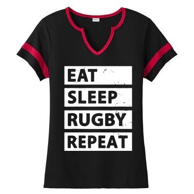 Rugby Player Eat Sleep Rugby Repeat Funny Rugby Ladies Halftime Notch Neck Tee