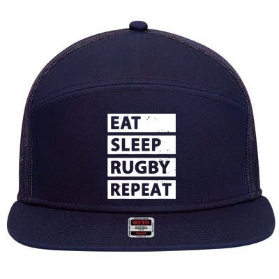 Rugby Player Eat Sleep Rugby Repeat Funny Rugby 7 Panel Mesh Trucker Snapback Hat