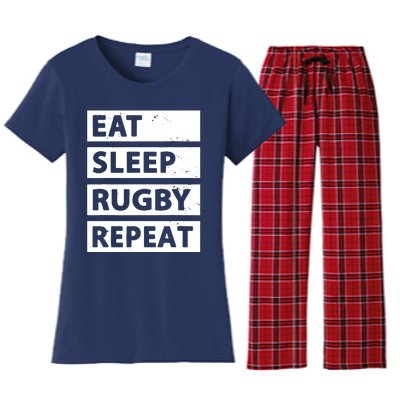 Rugby Player Eat Sleep Rugby Repeat Funny Rugby Women's Flannel Pajama Set