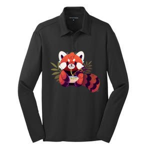 Red Panda Eating Ramen Silk Touch Performance Long Sleeve Polo