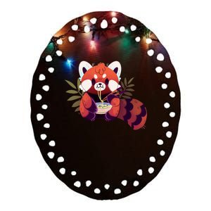 Red Panda Eating Ramen Ceramic Oval Ornament