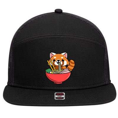 Red Panda Eating Ramen 7 Panel Mesh Trucker Snapback Hat