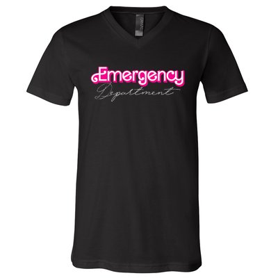 Retro Pink Emergency Departt Nurses Er Doctor V-Neck T-Shirt