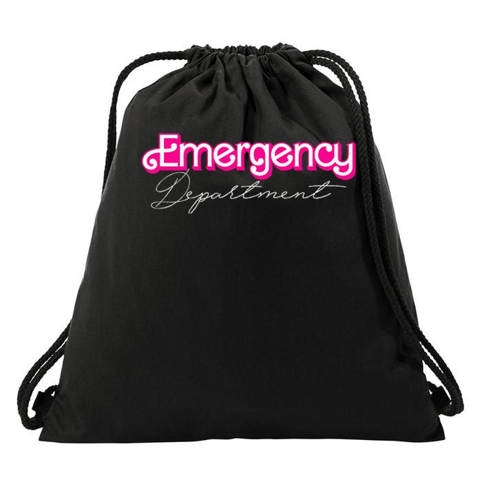 Retro Pink Emergency Departt Nurses Er Doctor Drawstring Bag