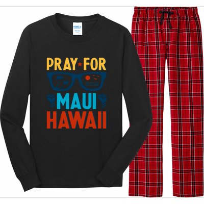 Retro Pray For Maui Support Hawaii Gift Long Sleeve Pajama Set