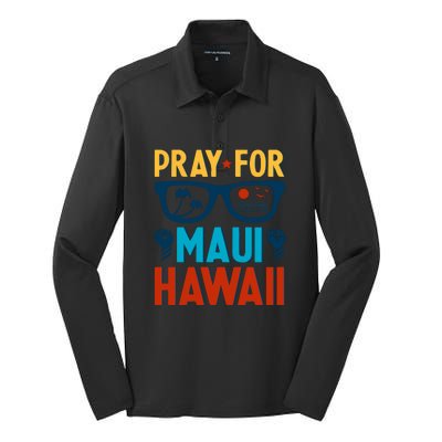 Retro Pray For Maui Support Hawaii Gift Silk Touch Performance Long Sleeve Polo