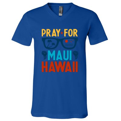 Retro Pray For Maui Support Hawaii Gift V-Neck T-Shirt