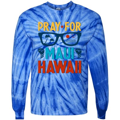 Retro Pray For Maui Support Hawaii Gift Tie-Dye Long Sleeve Shirt