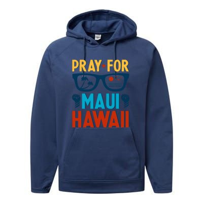 Retro Pray For Maui Support Hawaii Gift Performance Fleece Hoodie