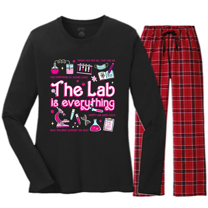 Retro Pink Funny Lab Is Everything Happy Lab Week 2024 Women's Long Sleeve Flannel Pajama Set 