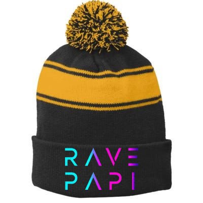 Rave Papiedm Festival Raver Daddy Fathers Groovy Cool Stripe Pom Pom Beanie