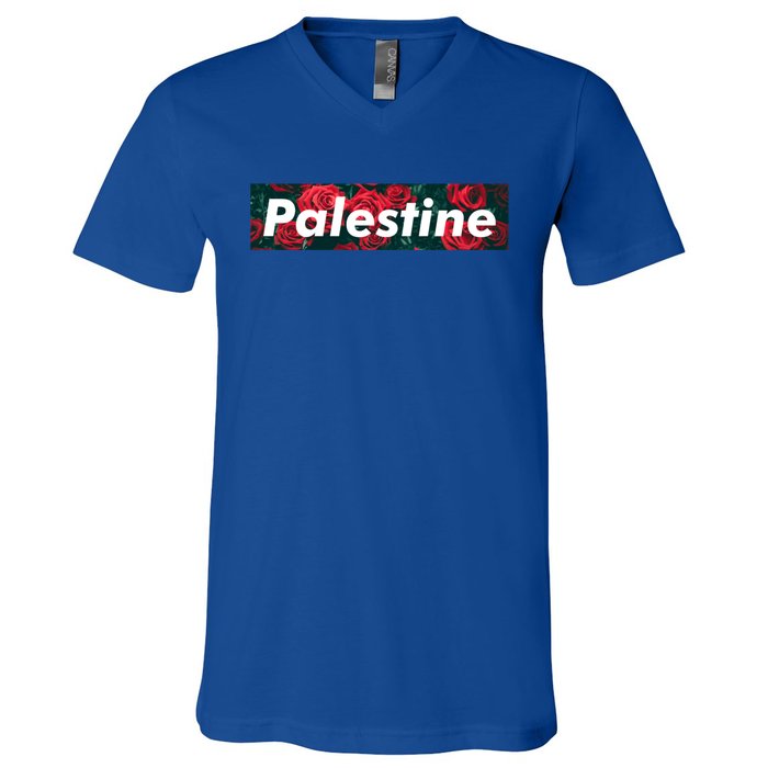 Red Palestine Free Palestine Free Gaza Palestine Flag Arabic Great Gift V-Neck T-Shirt