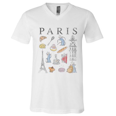 Ratatouille Paris Food & Places Collage V-Neck T-Shirt